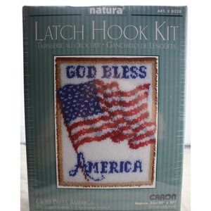1990s Vtg Caron Latch Hook Kit R028 God Bless America Flag 20x27 Americana craft